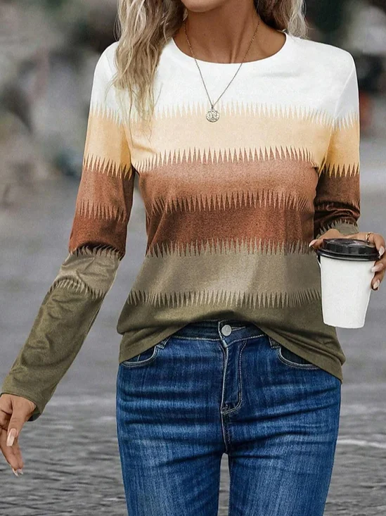 Women's Long Sleeve Tee T-shirt Spring/Fall Color Block Printing Jersey Crew Neck Daily Going Out Vintage Top