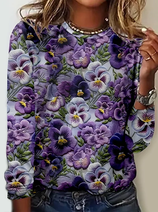 Women's Long Sleeve Blouse Spring/Fall Floral Crew Neck Daily Going Out Casual Top