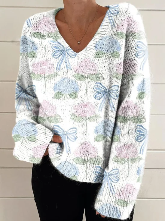 Women Floral Long Sleeve Blouse Spring/Fall V Neck Daily Casual Top