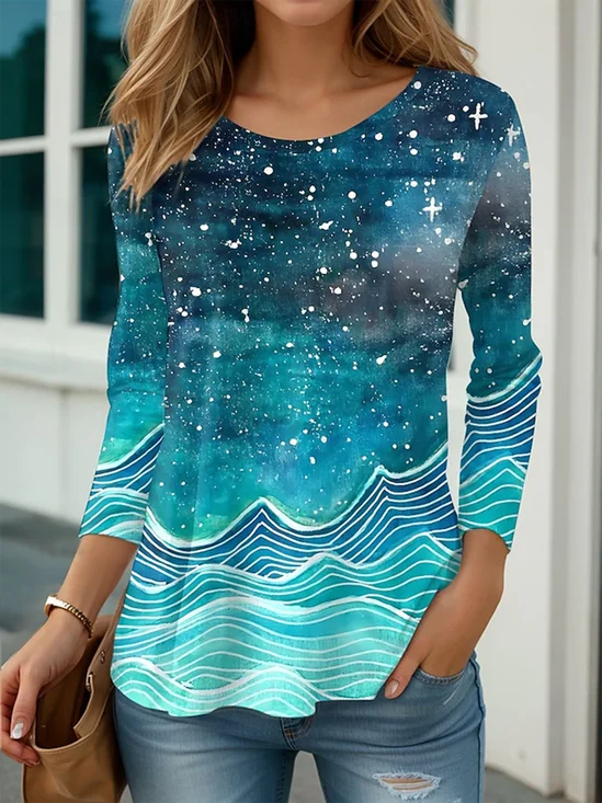 Women's Long
                          Sleeve Tee T-shirt Spring/Fall Abstract
                          Printing Jersey Crew Neck Daily Going Out
                          Casual Top