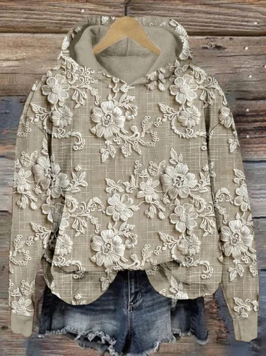 Women's 3D Flowers Spring/Fall Long Sleeve Vintage Daily Hoodie
