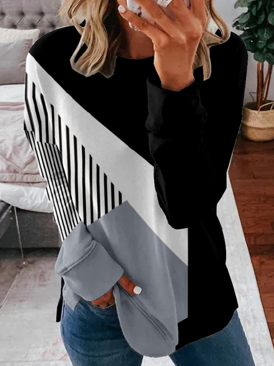 Women's Crew Neck Abstract Zipper Casual Spring/Fall Long Sleeve Sweatshirt