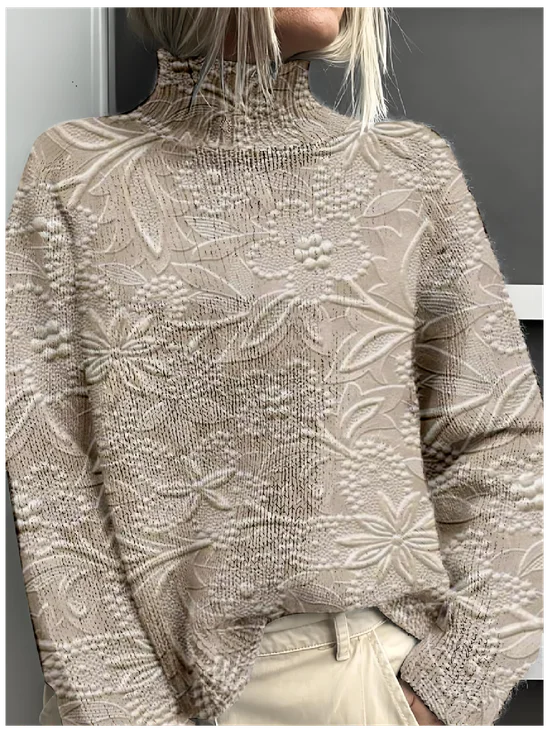 Women's Mock Neck 3D Printing Vintage Spring/Fall Long Sleeve Sweatshirt