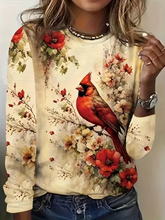 Women's Long Sleeve Tee T-shirt Spring/Fall Floral Jersey Crew Neck Daily Going Out Casual Top