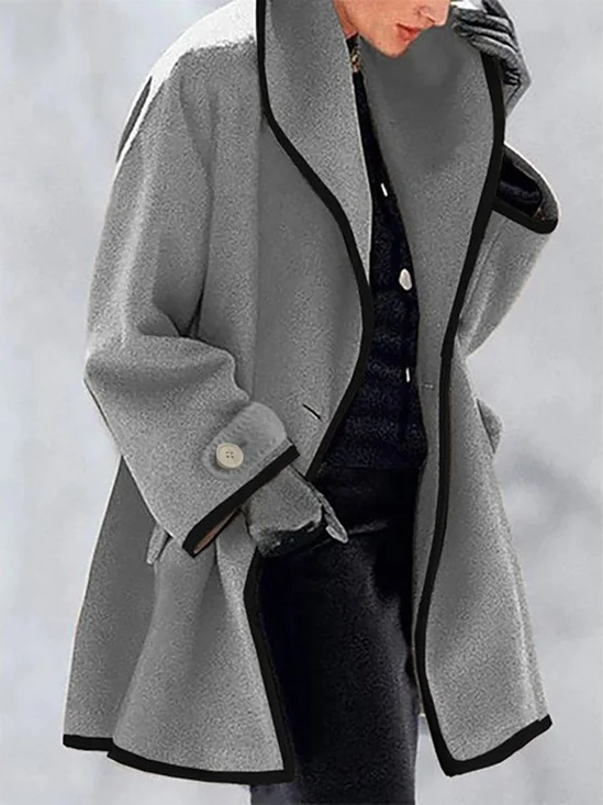 Women's Winter Outerwear Woolen Vintage Pocket Stitching Color Block Mid-long Hoodie Overcoat