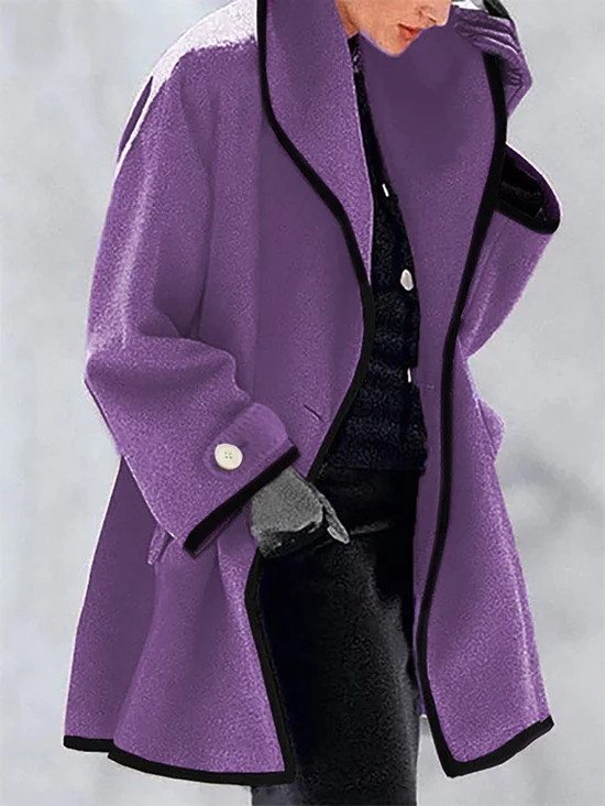 Women's Winter Outerwear Woolen Vintage Pocket Stitching Color Block Mid-long Hoodie Overcoat