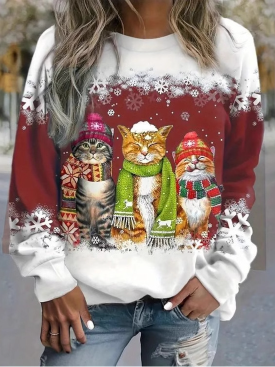 Women Christmas Crew Neck Casual Spring/Fall Long Sleeve Sweatshirt
