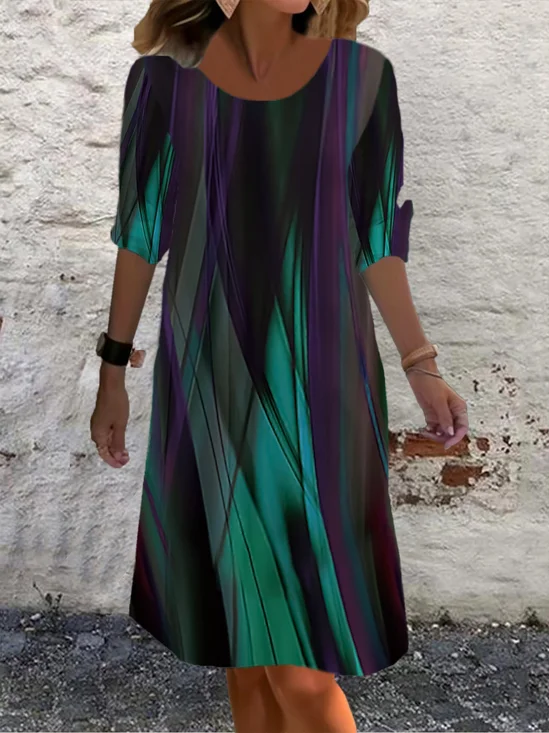 Women's Long Sleeve Spring/Fall Abstract Jersey Dress Crew Neck Daily Going Out Casual Mini H-Line T-Shirt Dress