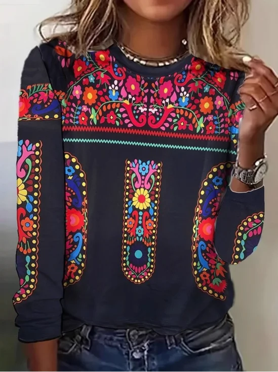Women's Long Sleeve Tee T-shirt Spring/Fall Floral Jersey Crew Neck Daily Going Out Casual Top