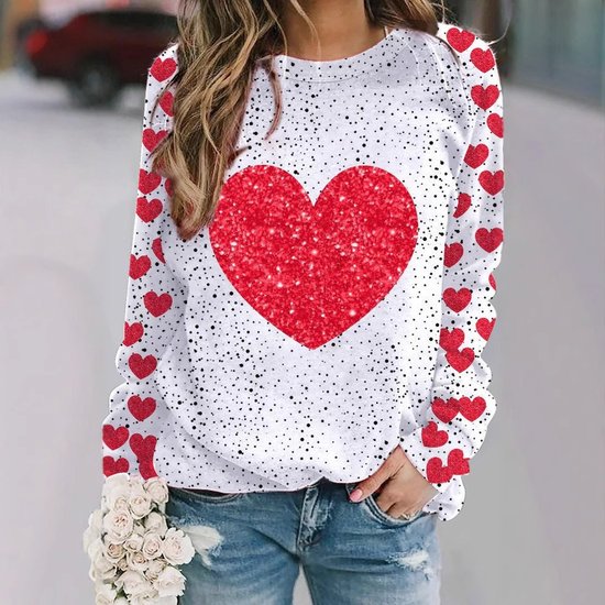 Women's Valentine's Day Love Heart Graphic Print Long Sleeve Crew Neck Sweatshirt