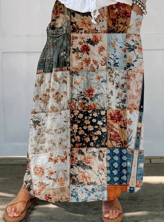 Women's Vintage Plaid Umbrella Spring/Fall Cotton Skirt