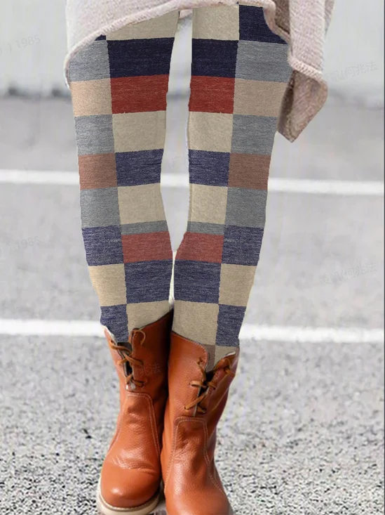 Women's Casual Plaid Jersey All Season Long Leggings