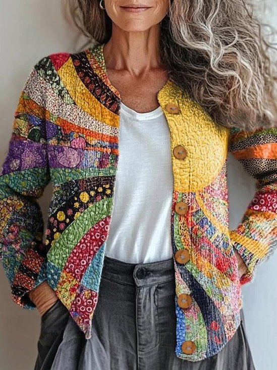 Women 3D Printing Casual Spring/Fall Knitted Cardigan