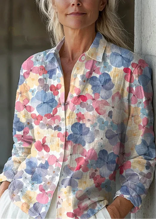 Women's Long Sleeve Shirt Spring/Fall Floral Shirt Collar Daily Going Out Vintage Top
