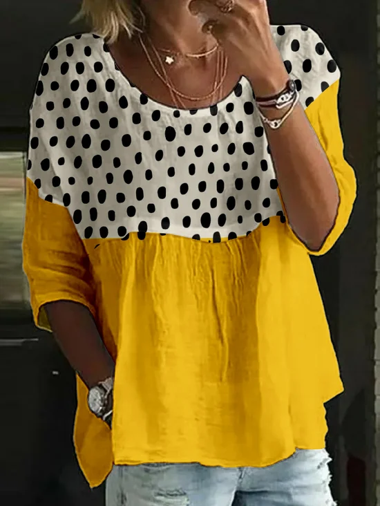 Women's Half Sleeve Tee T-shirt Summer Polka Dots Crew Neck Vintage Top