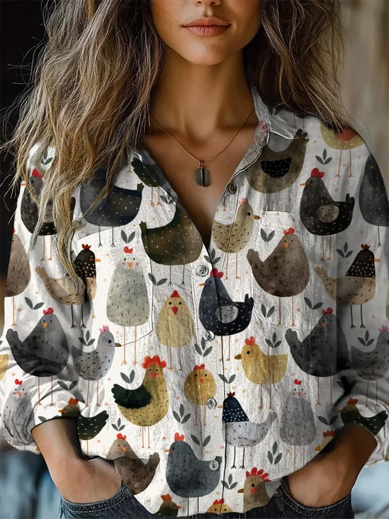 Women's Long Sleeve Shirt Spring/Fall Animal Shirt Collar Holiday Going Out Casual Top