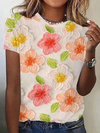 Women's Short Sleeve Tee T-shirt Summer Floral Jersey Crew Neck Daily Going Out Casual Top