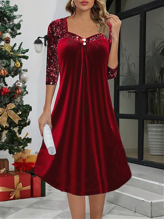 Women Plain Half Sleeve Summer Dress Square Neck Daily Casual Maxi A-Line Dress