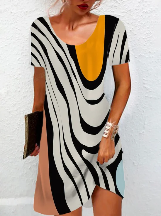 Women's Short Sleeve Summer Geometric Jersey Dress Crew Neck Daily Going Out Casual Mini H-Line TUNIC