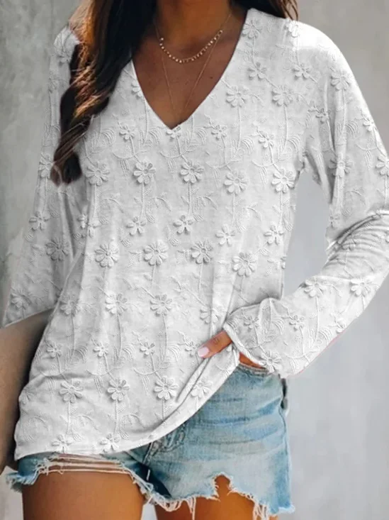 Women 3D Printing Long Sleeve Tee T-shirt V Neck Vintage Spring/Fall Top