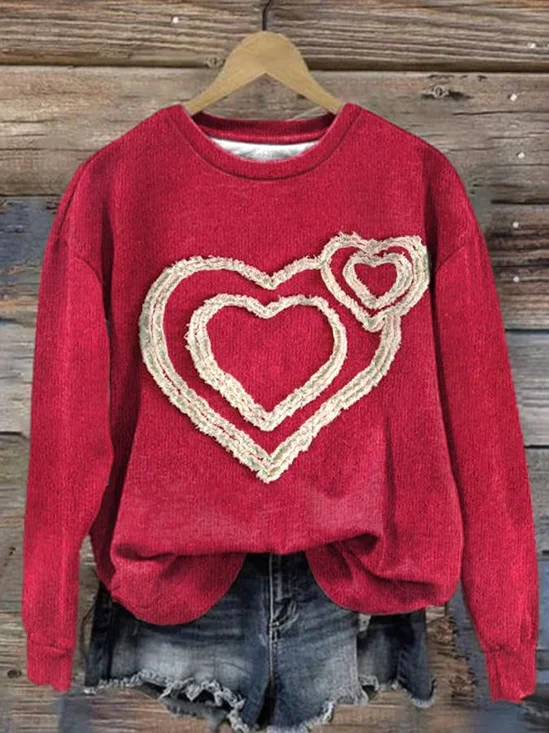 Women's Crew Neck Heart/Cordate Vintage Spring/Fall Long Sleeve Sweatshirt