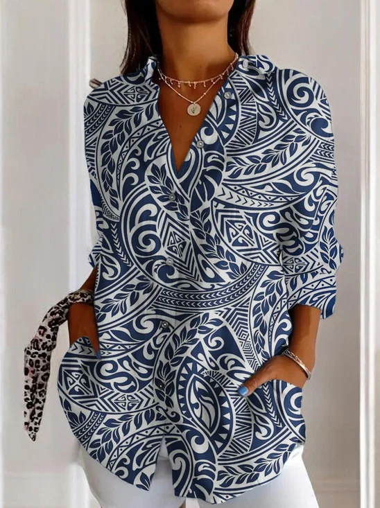 Women's Geometric Long Sleeve Shirt Spring/Fall Shirt Collar Daily Casual Top