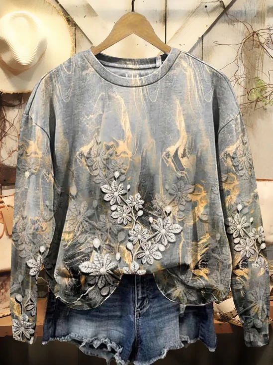 Women's Crew Neck Floral Casual Spring/Fall Long Sleeve Sweatshirt