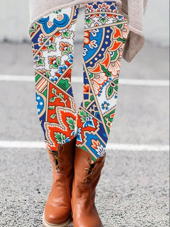 Women's Casual Ethnic Jersey All Season Long Leggings