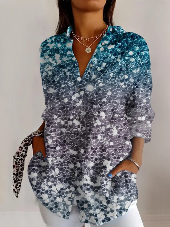 Women's Long Sleeve Shirt Spring/Fall Geometric Shirt Collar Daily Going Out Casual Top
