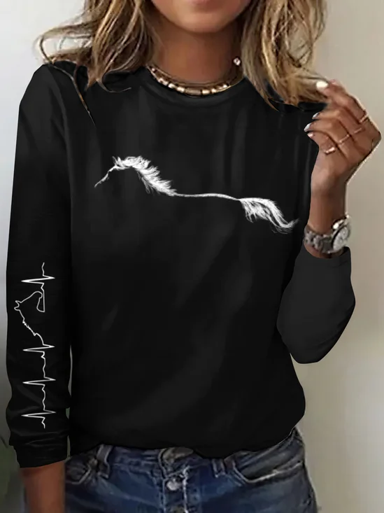 Women's Long Sleeve Tee T-shirt Spring/Fall Plaid Cotton Crew Neck Daily Going Out Vintage Top