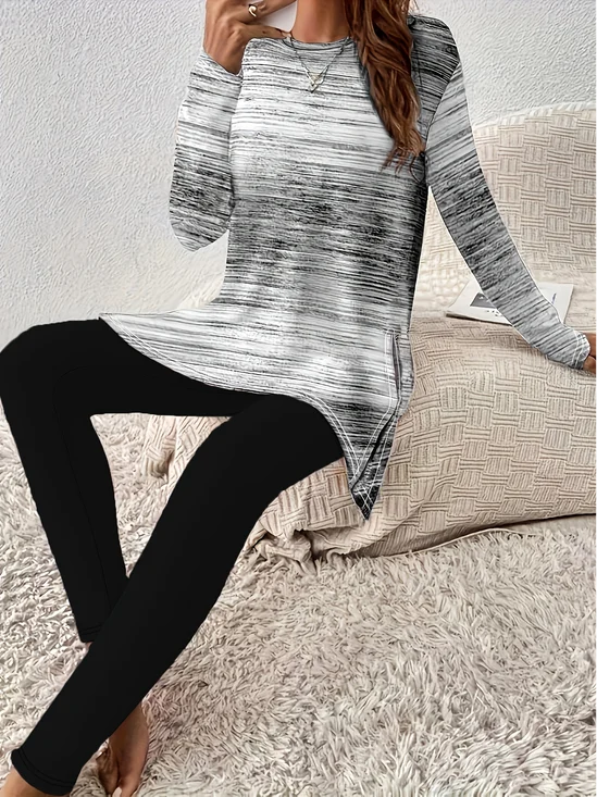 Women's Jersey Abstract Daily Going Out Two Piece Set Long Sleeve Casual Spring/Fall Top With Pants Matching Set
