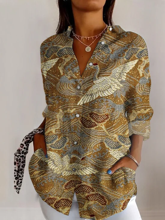 Women's Long Sleeve Shirt Spring/Fall Animal Shirt Collar Daily Going Out Vintage Top