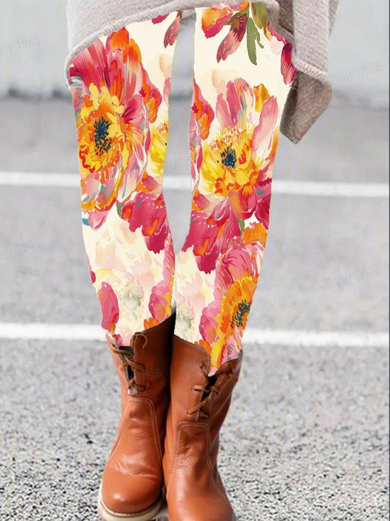 Women's Casual Floral Jersey All Season Long Leggings