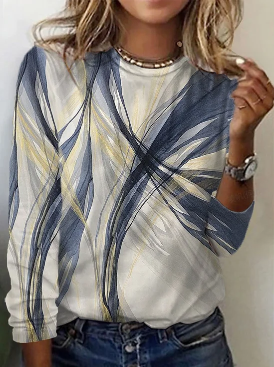 Women's Long Sleeve Tee T-shirt Spring/Fall Geometric Jersey Crew Neck Daily Going Out Casual Top