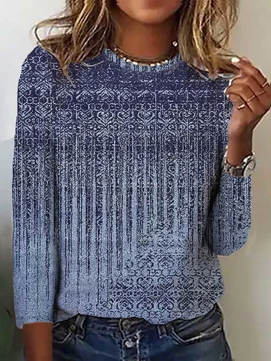 Women's Long Sleeve Tee T-shirt Spring/Fall Ethnic Jersey Crew Neck Daily Going Out Casual Top
