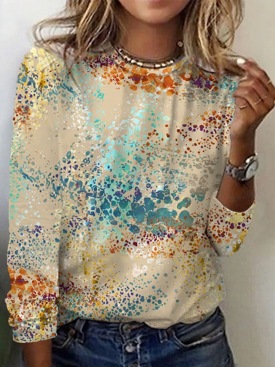 Women's Long Sleeve Tee T-shirt Spring/Fall Abstract Jersey Crew Neck Daily Going Out Casual Top