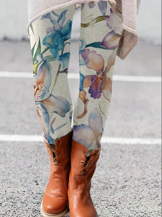 Women's Casual Floral Jersey All Season Long Leggings