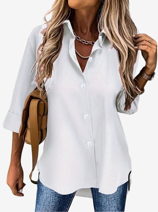 Women's Long Sleeve Shirt Spring/Fall Plain Shirt Collar Daily Going Out Casual Top