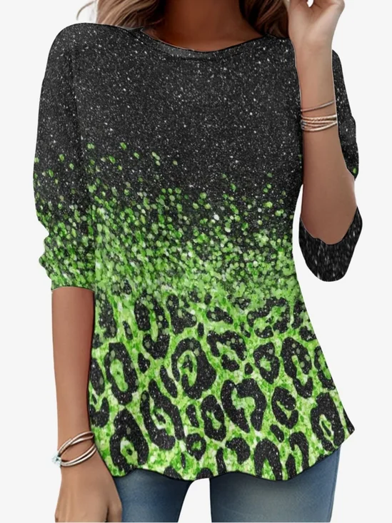 Women's Long Sleeve Tee T-shirt Spring/Fall Leopard Jersey Crew Neck Daily Going Out Casual Top