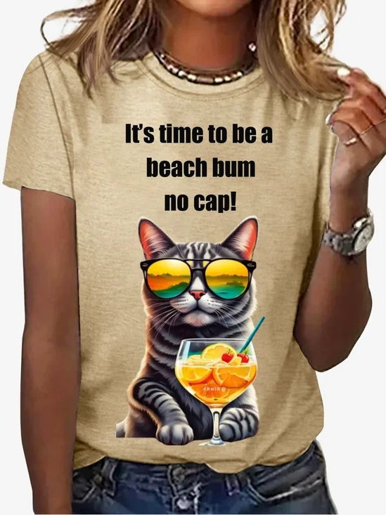 Women's Long Sleeve Tee T-shirt Spring/Fall Cat Jersey Crew Neck Daily Going Out Casual Top