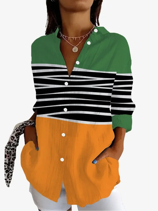 Women's Long Sleeve Shirt Spring/Fall Striped Shirt Collar Daily Going Out Casual Top
