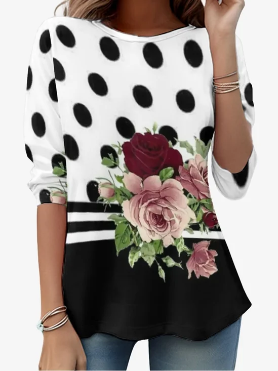 Women's Long Sleeve Tee T-shirt Spring/Fall Polka Dots Jersey Crew Neck Holiday Going Out Casual Top