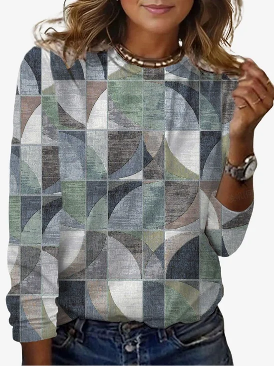 Women's Long Sleeve Tee T-shirt Spring/Fall Geometric Jersey Crew Neck Daily Going Out Casual Top