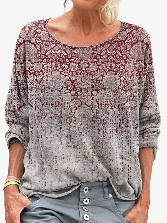 Women's Floral Long Sleeve Tee T-shirt Crew Neck Casual Spring/Fall Vintage Top