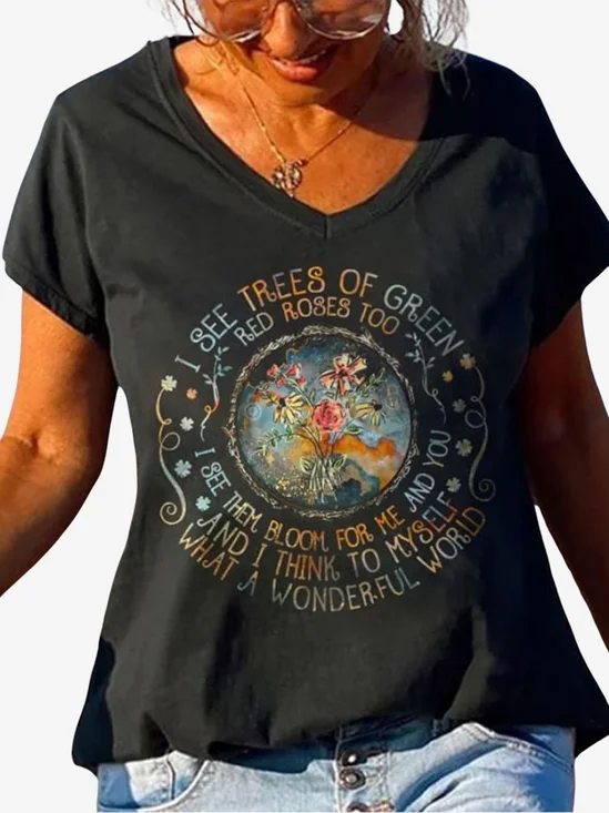 Women's Short Sleeve Tee T-shirt Summer Floral Jersey V Neck Holiday Going Out Casual Top