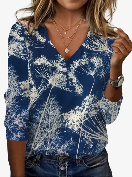 Women's Long Sleeve Tee T-shirt Spring/Fall Floral Jersey V Neck Daily Going Out Casual Top