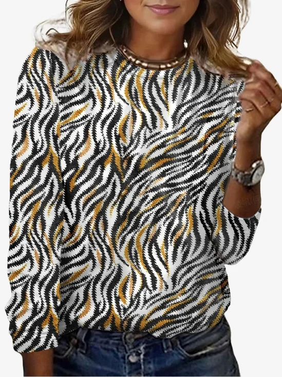 Women's Long Sleeve Tee T-shirt Spring/Fall Zebra Jersey Crew Neck Daily Going Out Casual Top