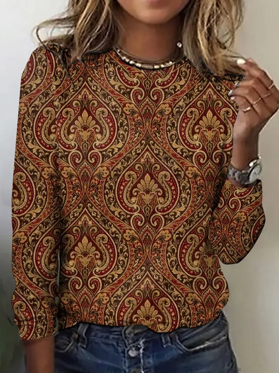 Women's Plaid Long Sleeve Tee T-shirt Crew Neck Vintage Spring/Fall Top