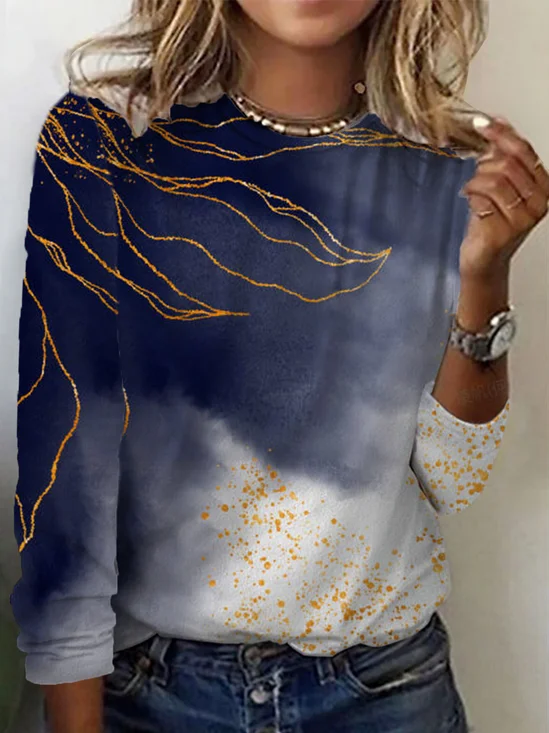 Women's Long Sleeve Tee T-shirt Spring/Fall Abstract Cotton Crew Neck Daily Going Out Casual Top
