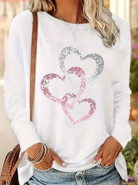 Women's Long Sleeve Tee T-shirt Spring/Fall Heart/Cordate Jersey Crew Neck Daily Going Out Casual Top